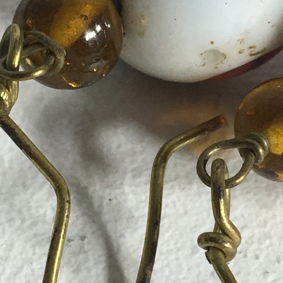 💓 Vintage Glass Murano Mosaic Milk Glass Earrings - Picture 4 of 8